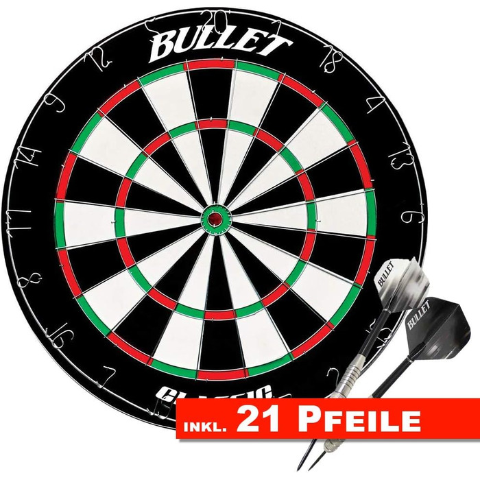 Мішень для дартсу Bullet Darts з офіційними турнірними розмірами - Виготовлена з сизалю з надзвичайно тонким сталевим павутинням - Сталева мішень для дартсу - Ø45 см - Завтовшки 4 см - Для професійних гравців у дартс та аматорів - Включає 21 сталеву мішен