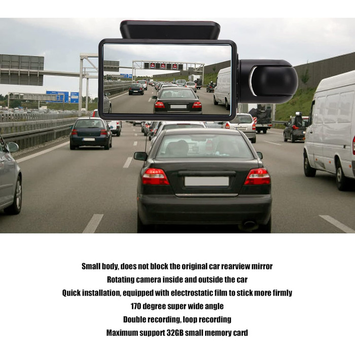 Відеореєстратор з автомобільною камерою в автомобільній камері спереду і ззаду, подвійний відеореєстратор, без підсвічування, нічн