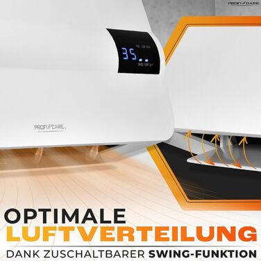 Настінний вентилятор-обігрівач ProfiCare з датчиком відкритого вікна Обігрівач площею до 60 кв. м Електричний настінний обігрівач, включаючи монтажні елементи Обігрівач з кабелем 1,5 м, пультом дистанційного керування та таймером PC HL 3116