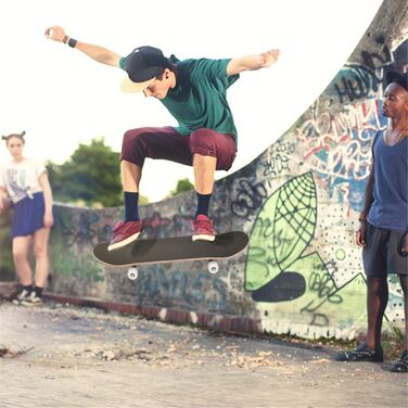 Повна дека для скейтборду з клена - комплектний скейтборд для дітей, підлітків та дорослих, ABEC-7 кулькові підшипники, вантажопідйомність 250 кг, чорний колір