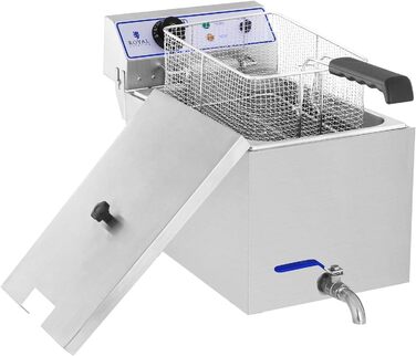 Електрична фритюрниця Royal Catering RCEF 15E з нержавіючої сталі (17 л, 3 000 Вт, термостат, діапазон температур 60-200 C, зливний кран)