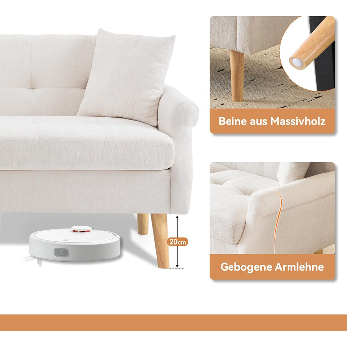 Двомісний диван, м&39який диван, диван з товстими подушками, м&39які меблі, бежева шениллова тканина, підходить для вітальні, спальні, квартири