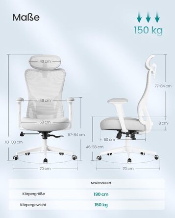 Ергономічне офісне крісло SONGMICS, стілець для роботи, комп&39ютерне крісло, регульований поперековий відділ та підголівник, вантажопідйомність до 150 кг, регульована висота, колір &quotголубий сірий&quot OBN066GD01