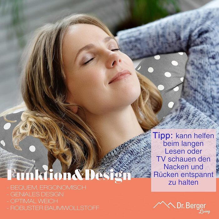 Подушка-рулончик для шиї Dr. Berger Reading Bone, подушка для книги, телевізора - 100 бавовняна декоративна подушка як підставка для книги, планшет, телевізор, ергономічна подушка для шиї з візерунком у горошок, подушка для читання для комфортного читання