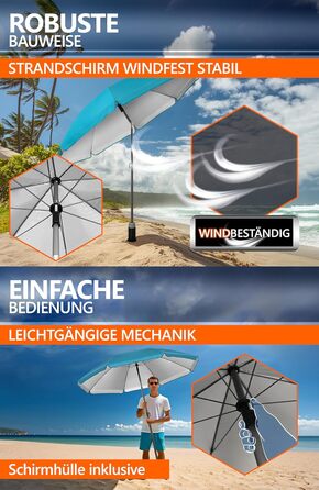 Пляжна парасолька 4smile SunnyJoy, бірюзовий колір - пляжна парасолька UPF 50 Ø 200 см, надійний захист від сонця, вітронепроникна та стійка - парасолька із захисним чохлом, комплект із 2 шт. - 1 x парасолька чохол Ø 200 см, бірюзовий колір