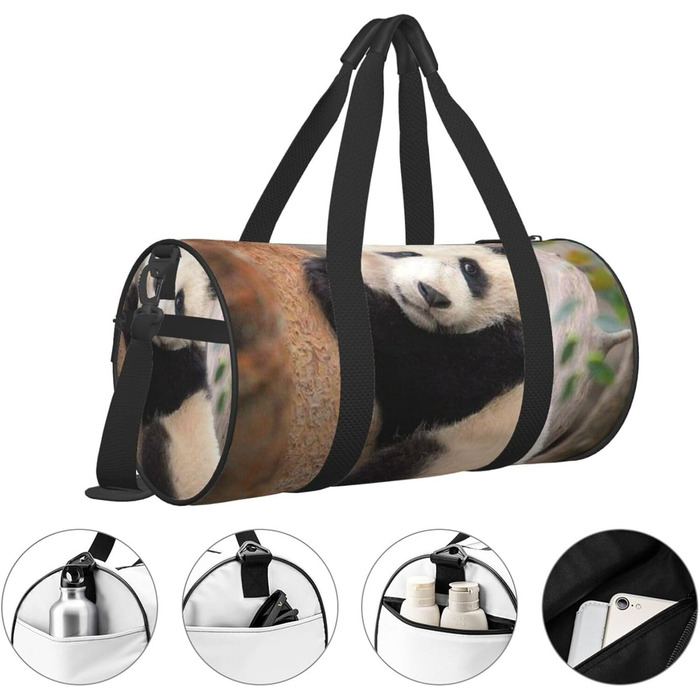 Спортивна сумка, дорожня сумка, милий принт панди, сумка для ночівлі, чорна, універсальний розмір, сумка для подорожей