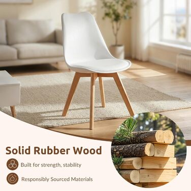 Обідні стільці з ніжками з масиву бука, сучасний ретро-дизайн середини століття, м&39які стільці для кухні, їдальні та вітальні, білий, 4