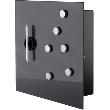 Сучасна скринька для ключів BALOU зі скляною магнітною дошкою - Магнітна дошка для пам&39яток з 6 магнітами та ручкою - Велика шафа для ключів з 20 гачками - Ідеально підходить для коридору, вхідної зони, офісу - 33x33x6,8 см Антрацит