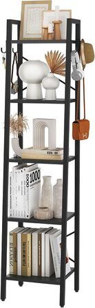 Книжкова полиця YMYNY, драбина, полиця своїми руками з 5 ярусами, міцна металева рама X-Metal, індустріальний стиль, багатофункціональна дерев&39яна полиця для вітальні, офісу, балкону, чорна HBC025B 5 ярусів 34 x 30 x 160 см Чорний