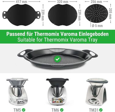 Перманентна фольга для випічки Siegvoll для багаторазового паперу для випічки Thermomix Varoma Shelf Набір з 3 аксесуарів для фольги для випічки Thermomix TM6 TM5 TM31 екологічно чиста та стійка, листи 3 шт. и чорні