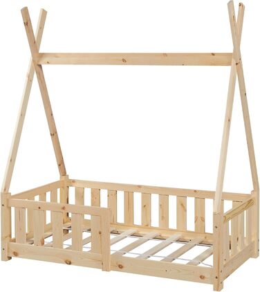 Дитяче ліжко Helsingborg 70 x 140 см із захистом від падіння, рейкова основа, намет-вігвам, дитяче ліжко, каркас ліжка, соснове дерево, дерев&39яне ліжко для дітей, кольори дерева