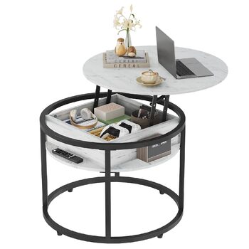 Круглий журнальний столик WLIVE з підйомною стільницею, стіл для вітальні з регульованою висотою та місцем для зберігання, 60 x 60 x 50 см, журнальний столик для вітальні, балкону та офісу (дуб, діаметр 60) Дуб, діаметр 60