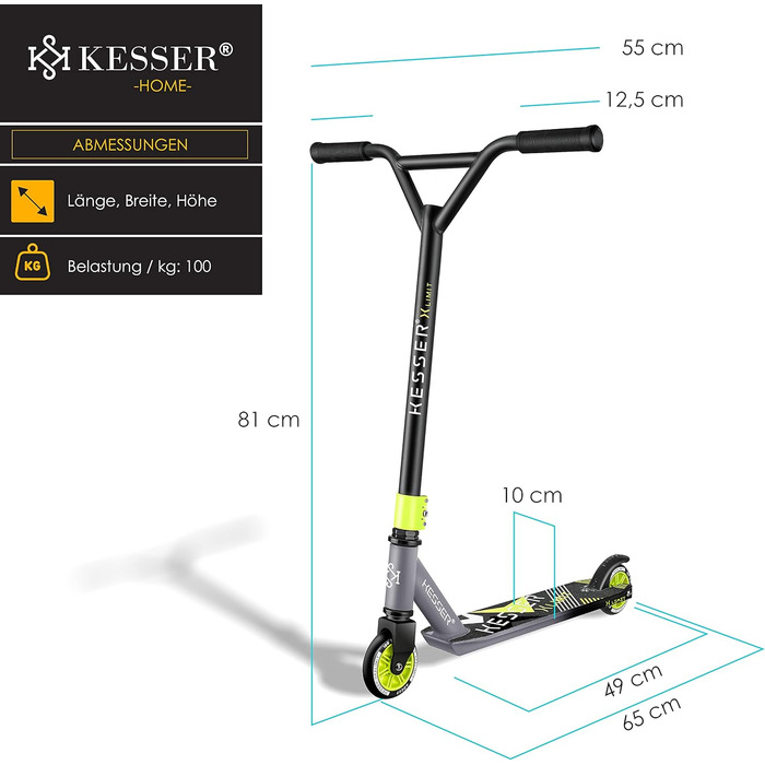 Керований на 360 Міцний веселий самокат трюковий самокат з кульковими підшипниками ABEC 9, 100 мм PU колесами, самокат-кік самокат