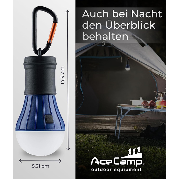 Світлодіодний ліхтар для кемпінгу AceCamp, 2 шт., працює від батарейок - синій, 3 батарейки типу AAA в комплекті, світлодіод (LED), 4,5 В, для намету, гаджета для активного відпочинку, лампа на випадок відключення електроенергії
