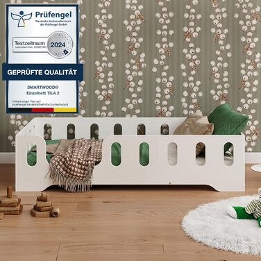 Дитяче ліжко smartwood TILA 2L 120x180 із захистом від випадіння та рейковою рамою - Підлогове дитяче ліжко білого кольору - Ліжко