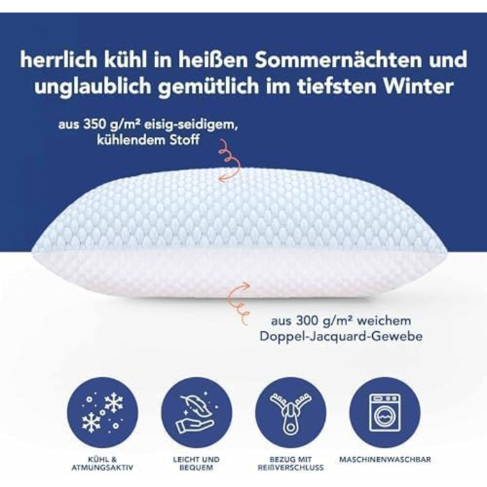 Подушка для шиї, подушка для голови 80x80 - Ергономічна подушка для сну з піни з ефектом пам&39яті, подушка для підтримки шиї, подушка для сну на боці з чохлом, комфортна подушка для дорослих, м&39яка 80 x 80 см