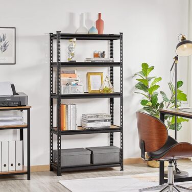 Ярусний стелаж для зберігання Yaheetech з регульованими полицями, міцний стелаж, підвальний стелаж, окремостоячий стелаж, стелаж без болтів, вантажопідйомність 175 кг на полицю, 75x30x153 см/чорний, 5-