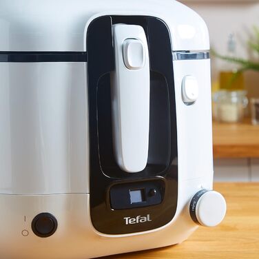 Фритюрниця Tefal Super Uno FR3140 в т.ч. таймер Ємність 2,2 літра Запчастини, які можна мити в посудомийній машині Антипригарне покриття Фільтр для видалення запахів Захист від бризок Знімний контейнер Білий/Чорний Super Uno з таймером білий/чорний