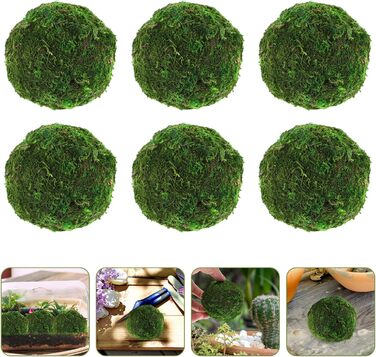 Кульки із сухого моху Камені з штучного моху Кулька з акваріумного моху Зелений мох для виготовлення булочок Зелені кульки з моху Підвісні кульки Кулька Соковитий наповнювач із сухого моху, 6 шт.