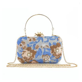 Клатч вишитий з перлами, вечірня сумочка у вінтажному стилі для урочистих подій, весілля, світло-блакитний