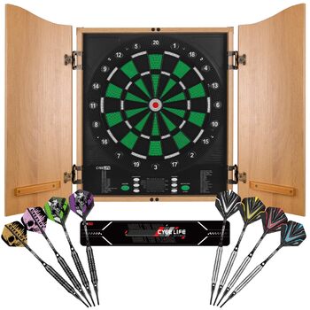 Електронна мішень для дартсу CyeeLife з дерев&39яним корпусом, електронний автомат для дартсу, мішень для дартсу з 34 іграми та 355 варіаціями, режим для 8 гравців, світлодіодний дисплей, німецький голос, стандартний колір