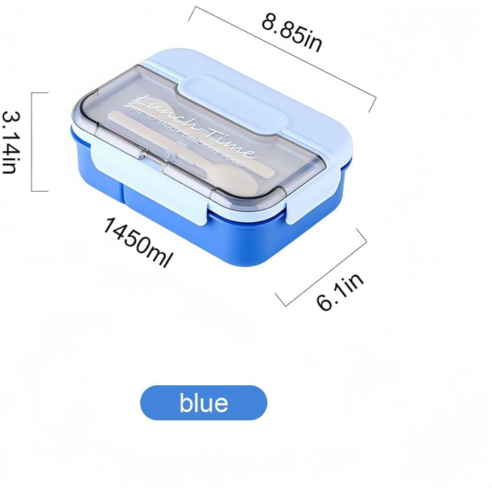 Ланчбокс для дорослих, 1450 мл, стильний контейнер для обіду з ложкою та виделкою, зручний для транспортування, обідній контейнер з 3 відділеннями, без BPA, герметичний, ідеально підходить для їжі (синій)
