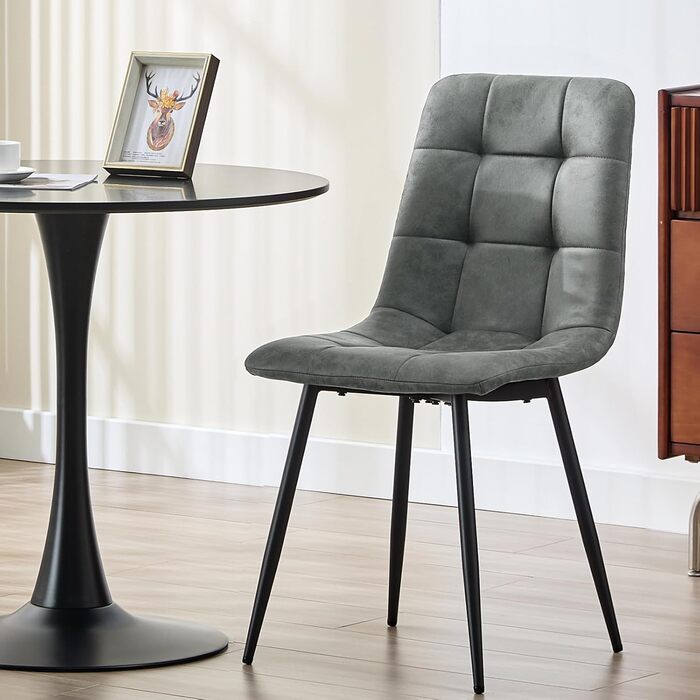 Обідні стільці LEWE, Комплект із 6 шт., М&39які стільці, Стільці для їдальні, Стілець з м&39якою тканиною Technology, Кухонний стілець, Стілець для вітальні, Дизайнерський стілець зі спинкою та металевими ніжками, 6 темно-сірих