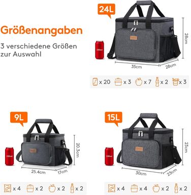 Сумка-холодильник Lifewit 24L 40 Can, маленька ізольована сумка-холодильник для використання в дорозі, складна сумка для обіду для чоловіків та жінок, водонепроникна термосумка для їжі, пива, роботи, пляжу, подорожей, темно-сіра 24L темно-сіра