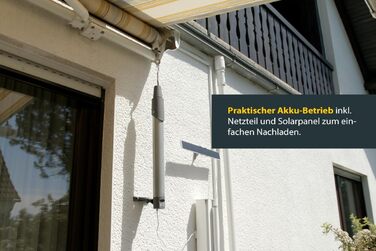 Преміальний радіокерований двигун для маркіз з акумулятором, 10 Н, макс. площа 12 м, легко дообладнається сонячною панеллю, вкл. блок живлення та настінне кріплення (одинарний), 20264