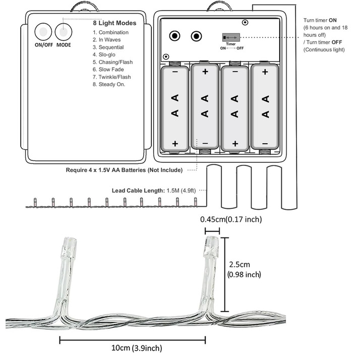 Світлодіодні гірлянди на батарейках, 8 режимів та таймер YOSION