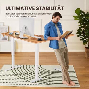 Електрично регульований по висоті L-подібний стіл 160 x 140 см, L-подібний стіл з одним двигуном, кутовий стіл з регулюванням висоти та 4-позиційним керуванням пам&39яттю 160 x 140 см, колір світлого вінтажного дерева