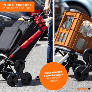 Чорний складаний візок для покупок Meister, 54 5 л подолання 3-х сходинок з термосумкою знімний водонепроникний мішок з гачком для кріплення до візка