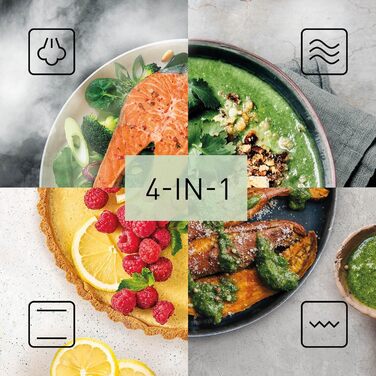 В-1 комбінація мікрохвильової печі та гриля, планшет, 27 літрів, 1000 Вт, приготування на двох рівнях, сенсор Genius, 32 автоматичні програми, піддон для гриля, легко миється, чорний з верхнім/нижнім нагріванням (простір для приготування їжі 27 л), 59NMET