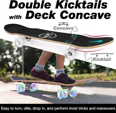 Скейтборд BELEEV для початківців, 31 x 8 дюймів повний скейтборд для дітей підлітків дорослих, 7-шаровий канадський клен подвійний