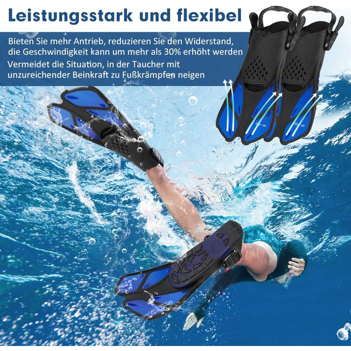 Ласти для сноркелінгу Glymnis, регульовані, для дорослих та дітей, короткі ласти для дайвінгу, плавання, сноркелінгу, розмір S/M (37-41), чорний/синій