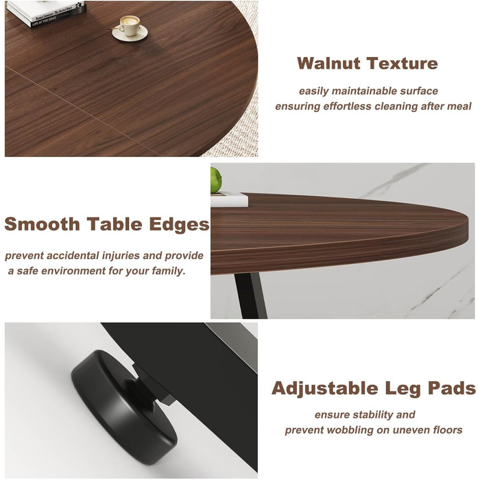 Круглий обідній стіл LVB, сучасні кухонні столи з дерева та металу, невеликий обідній стіл у промисловому стилі для 4-6 осіб, коло, журнальні обідні столи для дому, кухні, вітальні, горіх, 130 см (130 130 75 см)