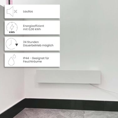 Протипліснявий обігрівач 60 Вт, 12 x 60 x 1,3 см, засіб для видалення плісняви для стін та ванних кімнат, електричний інфрачервоний обігрівач, сертифікований IP44, 60 x 12 см, 1 панель, білий колір