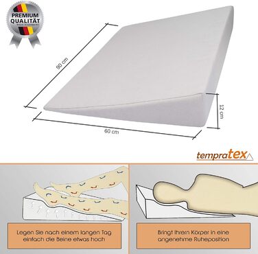 Клин для ліжка, клиноподібна подушка, підйомник для сну безкоштовна подушка для шиї в комплекті Підходить як подушка для ніг або спини для ліжка та дивана/для тих, хто спить на боці та спині. Клин для матраца, підйомник для матраца 90x60x12 см (бежевий)