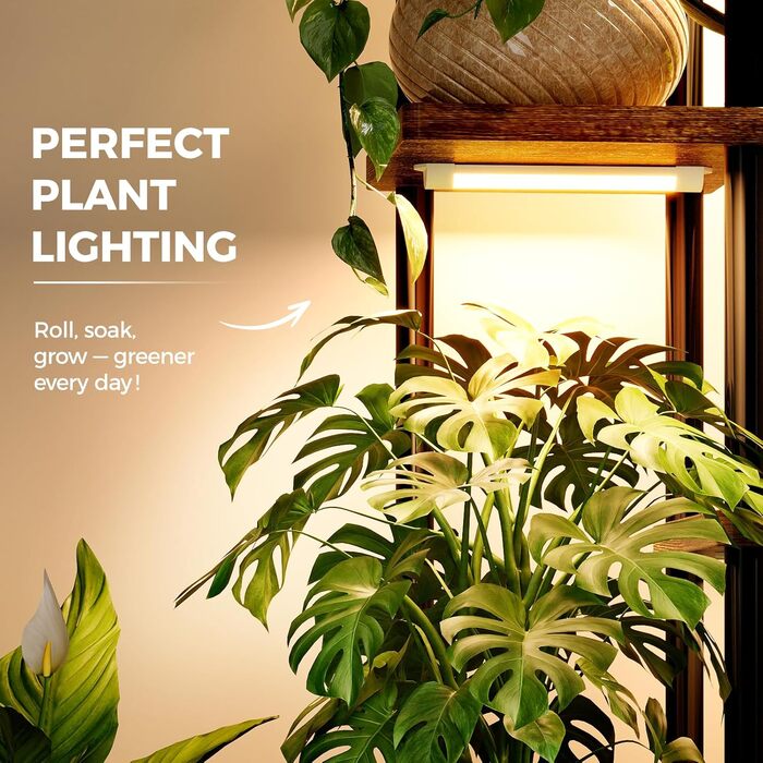 Підставка для квітів Bamworld з підсвічуванням для рослин, 7-рівнева кутова полиця для рослин з дерева та металу, міцний тримач для кімнатних рослин для вітальні, балкона, спальні, прикраса полиці для рослин, 7 рівнів