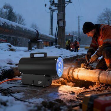 Газовий обігрівач Froadp 30 кВт, чорний, газовий обігрівач для використання в приміщенні, портативний газовий обігрівач із захистом від перегріву, включаючи регулятор тиску 700 мбар та шланг 1,5 м, для будівельних майданчиків, майстерень, складів 30 кВт