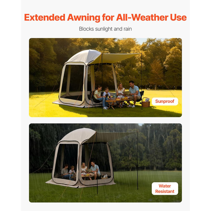 Намет-будинок VEVOR, 3 x 2,8 м, 4-8 осіб, розкладний намет для забезпечення приватності, портативний, екранований, з сумкою для перенесення, сітчастими бортами, кілками для землі, для саду, патіо, заднього двору, активного відпочинку на свіжому повітрі, б
