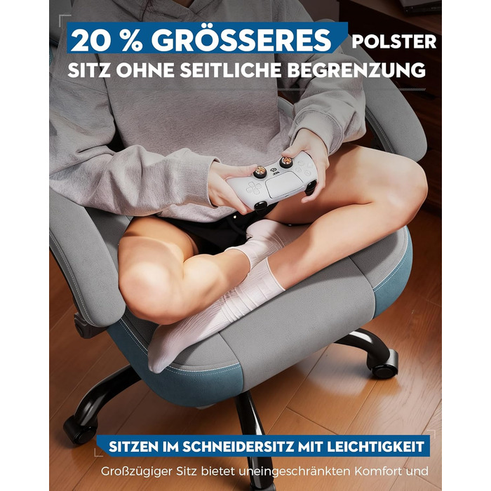 Тканина для ігрового крісла LUCKRACER, офісне крісло з підлокітниками, подушка з піни з ефектом пам&39яті, кут нахилу 90155 та підставка для ніг, міцна функціональна тканина, сіро-сіра тканина