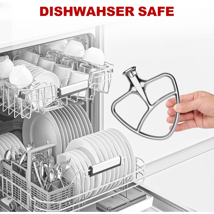 Плоска мішалка GVODE з нержавіючої сталі для кухонних комбайнів KitchenAid з нахиленою головкою двигуна, запасні частини для міксерів KitchenAid на 4.5-5 літрів, можна мити в посудомийній машині