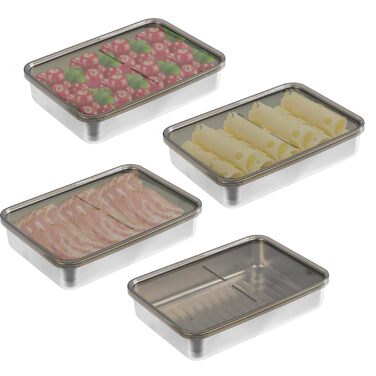 Набір із 4 контейнерів для свіжих делікатесів, харчові контейнери з нержавіючої сталі, штабельовані холодильні контейнери, придатні для охолодженого та замороженого зберігання сиру, ковбаси та інших продуктів.