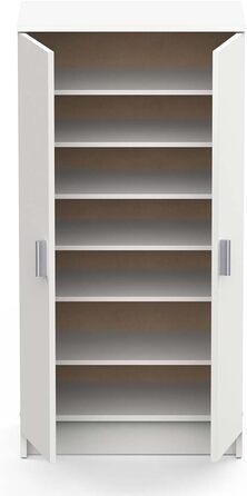 Багатофункціональна шафа з двома дверима та шістьма полицями, біла, розміри 55 x 108 x 36 см