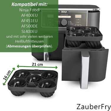 Форма для випікання тортів ZauberFry Mini Bundt, сумісна з фритюрницею Ninja AF400EU, AF451EU та AF500DE, аксесуари, торти, кекси, тістечка для випічки