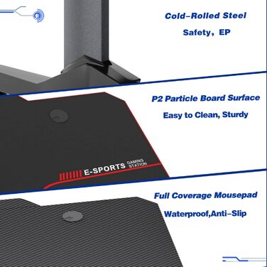 Ігровий стіл sogesfurniture 140 см, ігровий комп&39ютерний стіл для ПК з великим килимком для миші, тримачем для напоїв, гачком для навушників, ST-Eagle-1400BK-BH