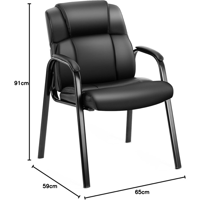 Крісла для рецепцій, крісла для відвідувачів конференцій, зручні робочі крісла, офісні крісла з високоякісною оббивкою та чохлом зі штучної шкіри, крісло для зали очікування з підлокітниками, м&39яке, комплект з , насичено-чорний колір, 1 упаковка