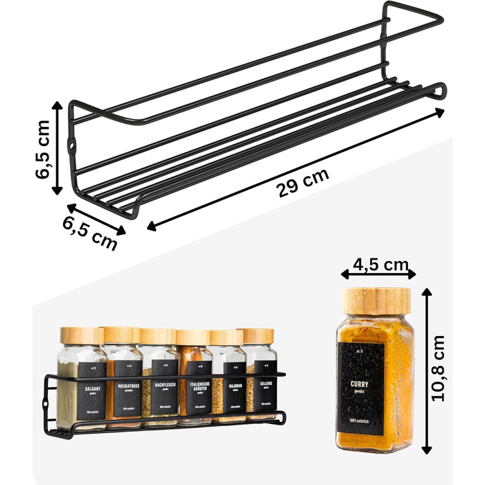 Настінна підставка для спецій Deco haus (свердління не потрібне) З 24 БАНКАМИ ДЛЯ СПЕЦІЙ ТА ЕТИКЕТКАМИ - Підвісна підставка для спецій, набір з 4 шт. - Настінний тримач для спецій - Клейкі підставки для спецій для дверцят шаф - Органайзер для підставок дл