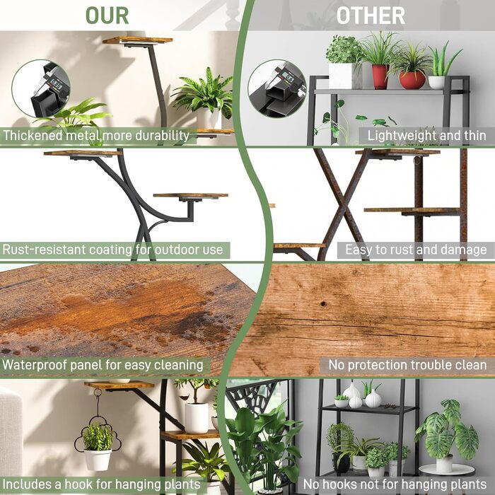 Підставка для рослин з лампою для вирощування, 8-ярусна квіткова полиця 160 см з металу та дерева, велика чорна квіткова полиця для використання в приміщенні та на вулиці, для вітальні, саду, балкону, декоративна, ширина 38 дюймів